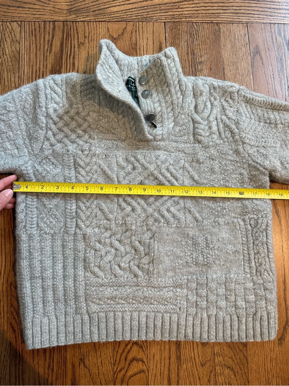 Youth Cable Knit Button-Neck Sweater - Light Gray